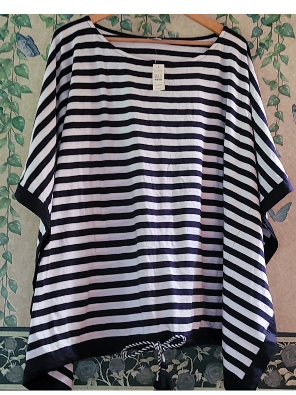 NWT Talbots nautical navy blue and white stripes poncho blouse